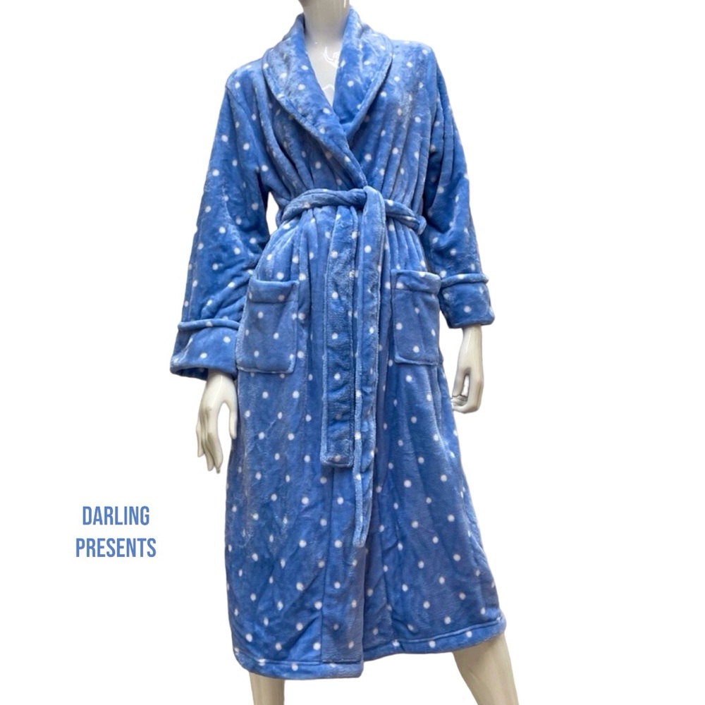 Sonoma Lifestyle Polkadot Plush Robe Women Color Blue Size S